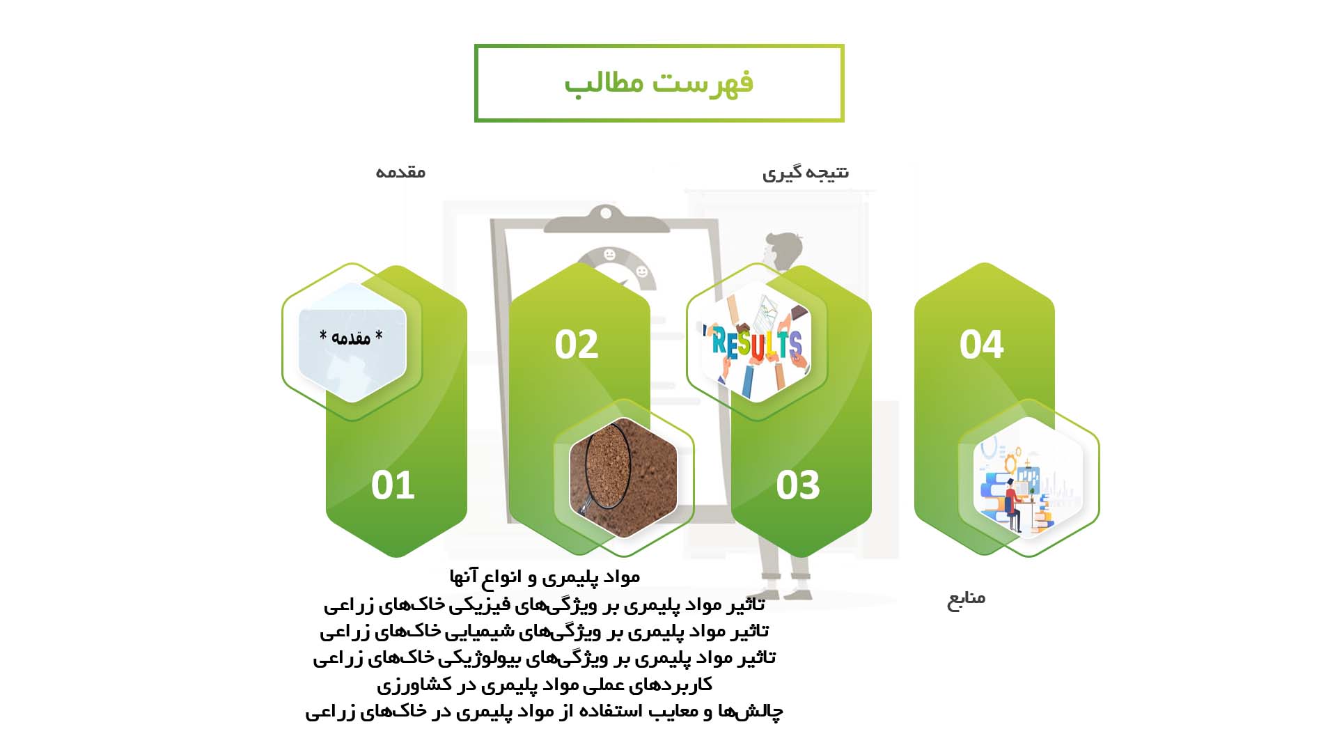 پاورپوینت در مورد تاثیر مواد پلیمری بر خاک‌های زراعی